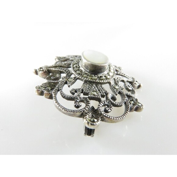 Lovely Sterling Marcasite Mother of Pearl Burst Brooch by Silver Unlimited - Picture 3 of 8